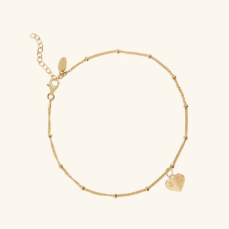 Mini Heart Initial Anklet Gold
